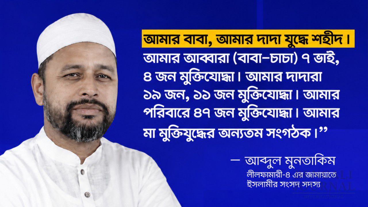 পিতা একাত্তরের শহীদ, অথচ জামায়াত সংসদ সদস্যের জন্ম ১৯৮১ সালে!’: জাতীয় সংসদে জামায়াত এমপি আব্দুল মুনতাকিমের ‘৪৭ মুক্তিযোদ্ধা’র পারিবারিক দাবি নিয়ে বেঙ্গলি জার্নালের মেগা ইনভেস্টিগেশন, হলফনামায় ফাঁস হলো চরম অসত্য!